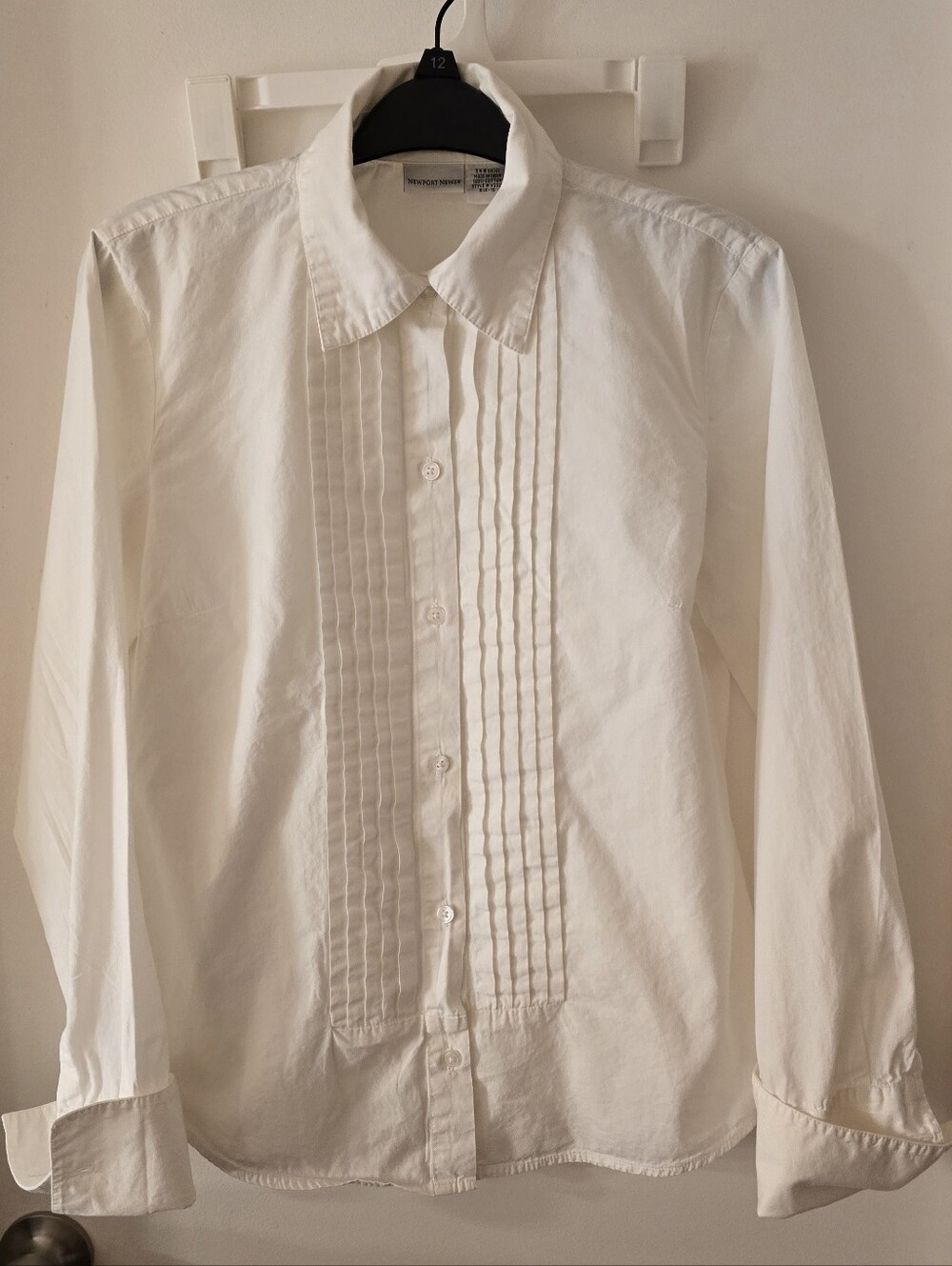 Newport News White Pleated Front Ladies  Dress Shirt Tuxedo Style.